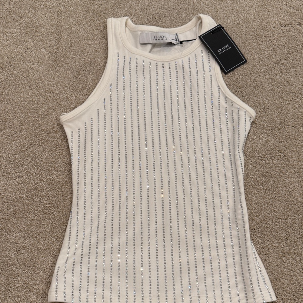 Ivory Sequin Tank Top by EB Luxe Los Angeles Size Small